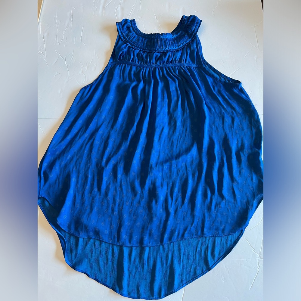 Maeve Anthropologie Womens Clovis Pleated Top Blue Dot Blouse Chiffon Sz 8